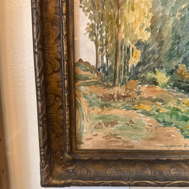 Mid 20th Century 20th Century Suzanne Burel Original French Watercolor in Antique Frame - Signed For Sale - Image 5 of 8