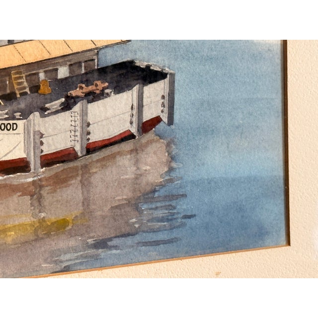 Glass Robert Wathen Watercolor and Gouache Painting of Steam Boat "Allen B. Wood" American Barge Line Co. For Sale - Image 7 of 9