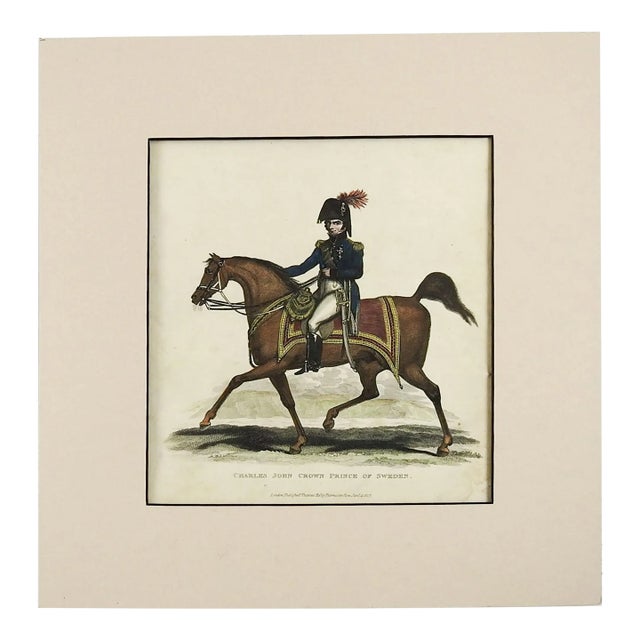 1817 Crown Prince of Sweden Equestrian Soldier on Bay Horse Etching For Sale