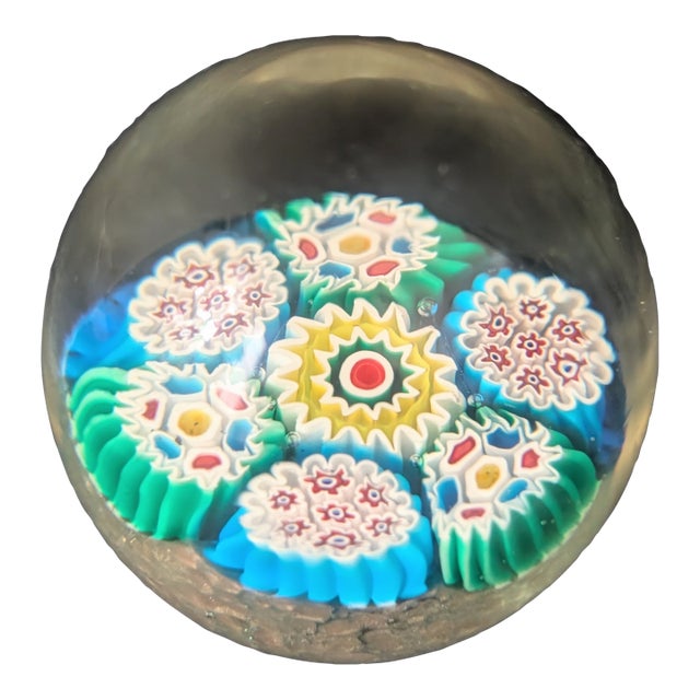 Vintage Fratelli Toso Attributed Murano Millefiori and Aventurine Glass Paperweight For Sale
