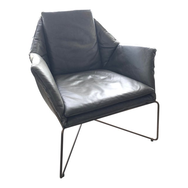 Minimalistic West Elm Origami Dark Gray Leather Lounge Chair