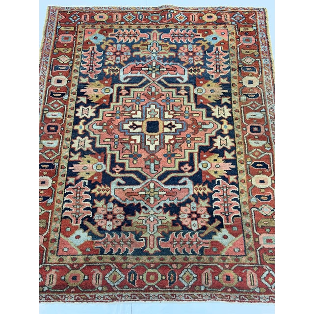 Textile Antique Persian Heriz Rug 3’7" X 4’6” For Sale - Image 7 of 7