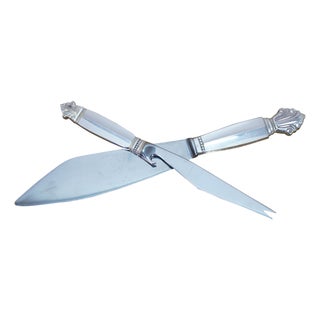 Early 20th Century Danish Georg Jensen Acanthus Dronning Sterling Silver Cake & Cheese Knives For Sale