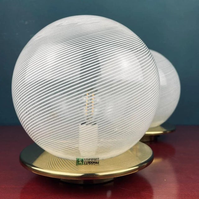 Swirl Murano Glass Table Lamps by F.Fabbian, Italy, 1970s, Set of 2 For Sale - Image 10 of 13