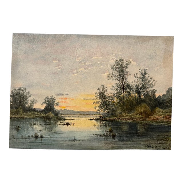 Early 20th Century Frank Henry Mason Signed Digne France Aug 24 River Landscape Watercolor For Sale