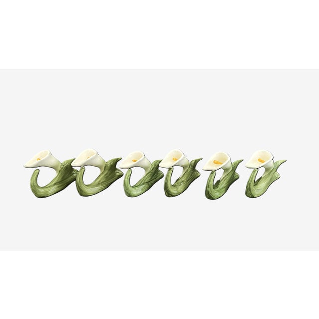 Ceramic Vintage Bone China Napkin Holder Rings, Calla Lily Shape, Pia, Philippines, Set of 6 For Sale - Image 7 of 16