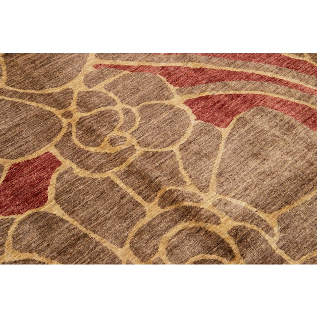 Handamde Transitional Peshawar Wool Rug in Burgundy With Allover Motif For Sale - Image 10 of 10