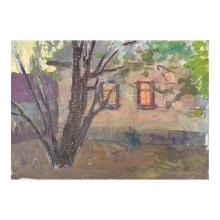Rural Landscape Antique Painting Original Soviet Art Ukrainian Artist Sokolovsky G. 35-50 1970s For Sale