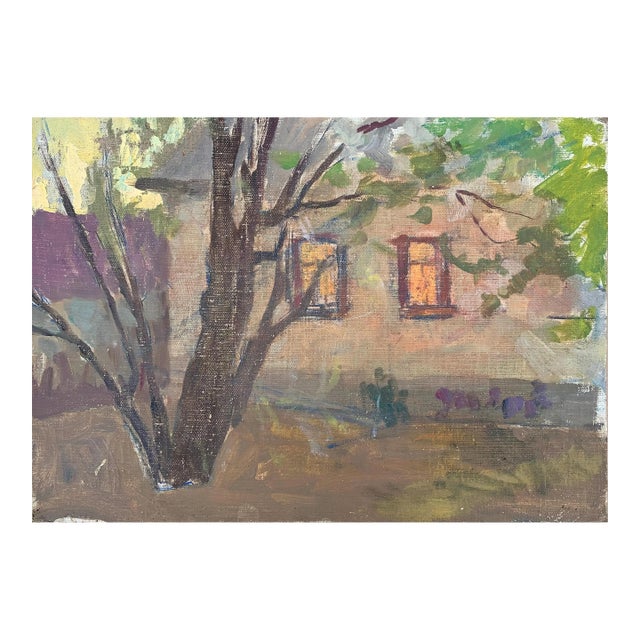 Rural Landscape Antique Painting Original Soviet Art Ukrainian Artist Sokolovsky G. 35-50 1970s For Sale