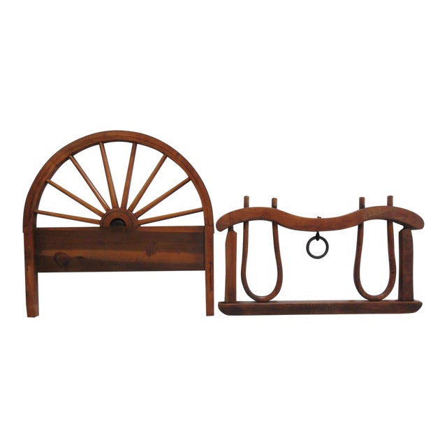Western Wagon Wheel Twin Size Headboard Footboard A Pair