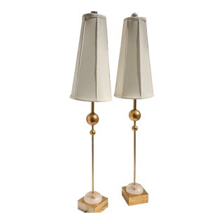 Pair of Vintage Modernist Gold Tone Buffett Lamps For Sale
