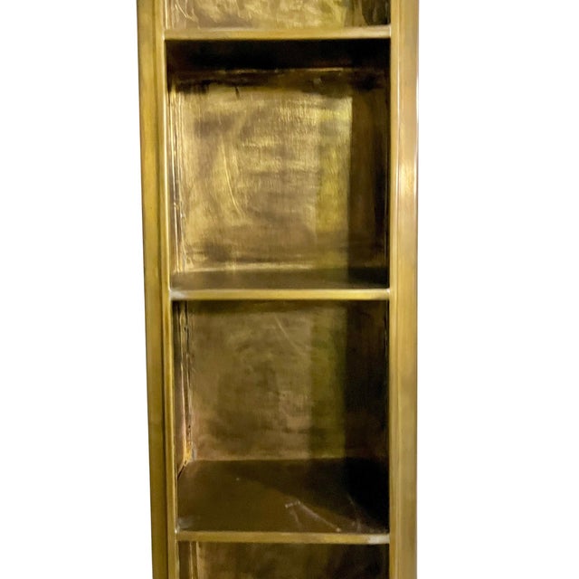 Vintage Edward Alden Brutalist Brass-Tone Metal Wall Curio Shelf Cabinet, Hong Kong, Signed For Sale - Image 9 of 17