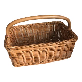 1950s Wicker Gathering Basket With Bamboo Handle For Sale