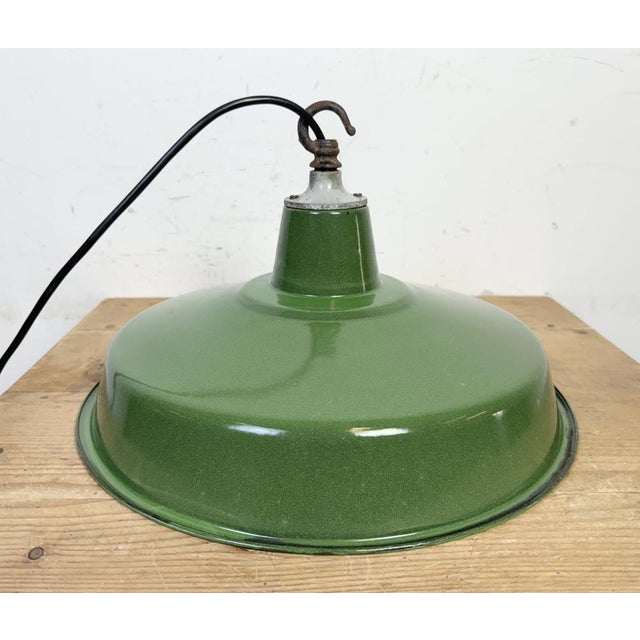 Industrial Green Enamel Factory Pendant Lamp, 1960s For Sale - Image 11 of 17