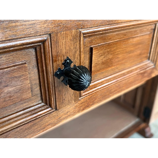 19th Century Pair of Catalan Carved Oak Tuscan Two Drawers Credenza or Buffet For Sale - Image 14 of 18