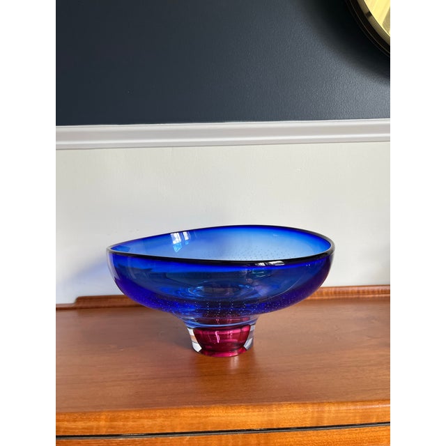 Signed Göran Wärff Kosta Boda Cobalt Blue & Ruby Art Glass Centerpiece Bowl For Sale - Image 10 of 12