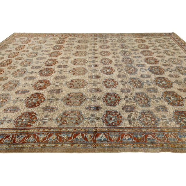 Unique Antique Serab Rug With Geometric All-Over Medallion Motif For Sale - Image 9 of 13
