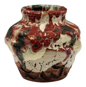 Awaji Pottery Manipulated Jar With Crawling Lava Glaze