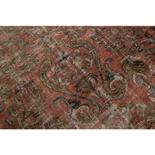 Antique Handmade Rust Persian Malayer Wool Rug With Floral Design For Sale - Image 4 of 7