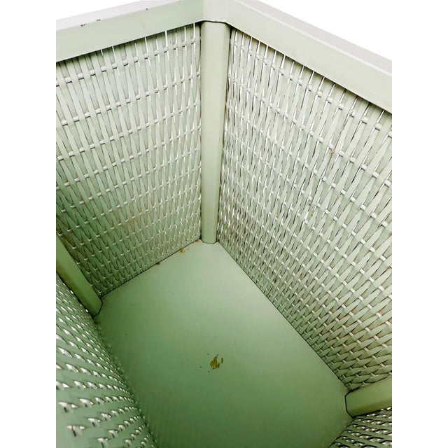 Wood Mid-Century Sage Green Wicker Wastebasket With Triple Braided Trim For Sale - Image 7 of 11