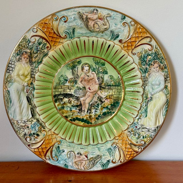 Mid 20th Century Hand Painted Capodimonte Decorative Plate Wall Decor For Sale - Image 11 of 11