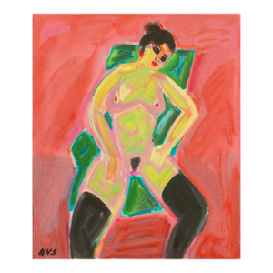 'Fauve Nude in Interior' by Hans Voigt Steffensen, Circa 1985, Copenhagen, Gothenburg, Danish Expressionist Oil