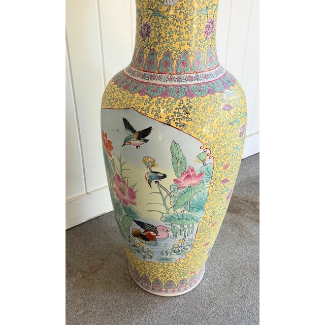 Giant Oversized Chinese Yellow Floral Ceramic Floor Vase For Sale - Image 6 of 7