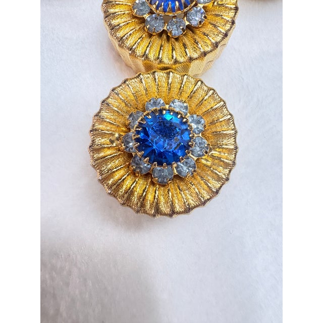 Vintage Alexis Kirk Style Faceted Blue Sunburst Necklace W/ Original Chain Set For Sale - Image 12 of 17