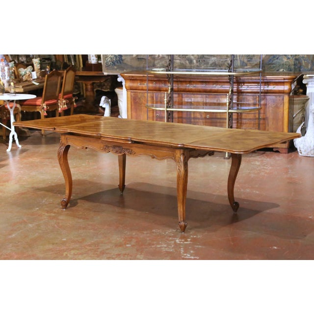 French 20th Century French Louis XV Oak Parquetry Refectory Dining Table With Leaves For Sale - Image 3 of 13