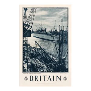 1940s British Travel Poster, "Britain" Travel Association of the u.k of Great Britain and Northern Ireland, England - Shipping and Docks, Lancashire