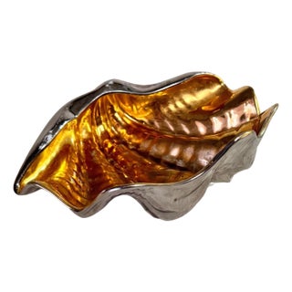 Ceramic Shell-Shaped Vide Poche in Silver and Gold Colors, 20th Century For Sale
