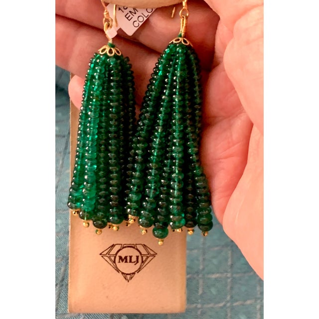 Gemstone 198 Carat Colombian Emerald Beads Hanging Drop Earrings 18 Karat Gold For Sale - Image 7 of 18