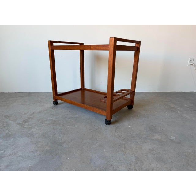 1970s Mid-Century Danish Modern Teak Cocktail Trolley Bar Cart For Sale - Image 5 of 12