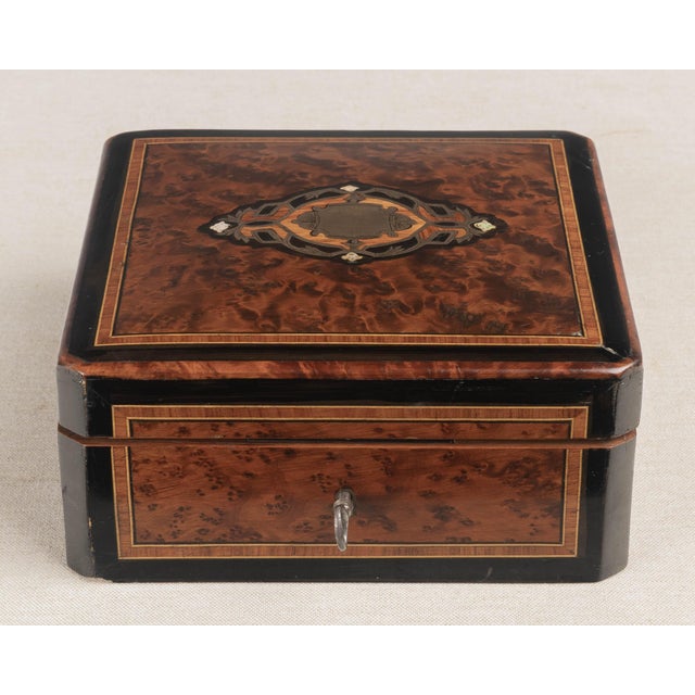 19th Century Napoleon III Marquetry Box, Mother of Pearl Inlay For Sale - Image 4 of 11