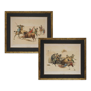 Bullfight Antique Framed Color Lithograph Luis Ferrant Wall Art Spain - a Pair
