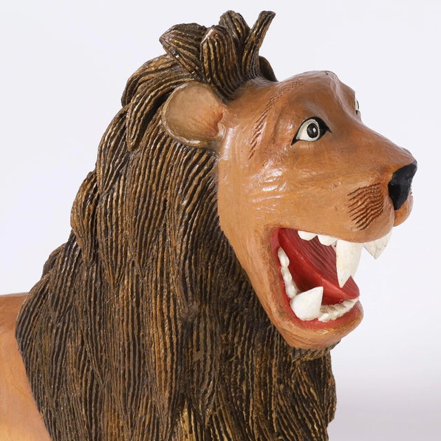 Vintage Carved Wood Folk Art Lion For Sale In West Palm - Image 6 of 7