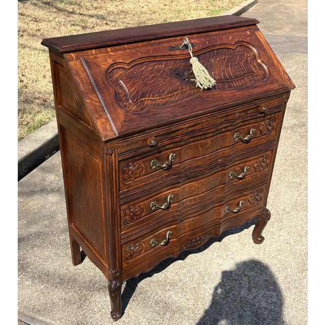 Vintage French Secretary With Carved Pillow Front For Sale - Image 4 of 12