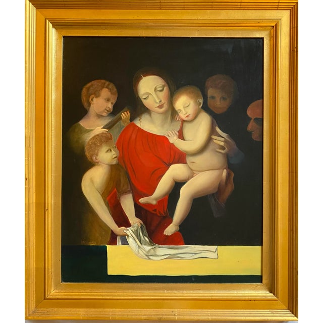 Raphael Satori Gregorakis 1990s Vintage Raphaelite Style Oil Painting of Madonna and Child For Sale - Image 4 of 4