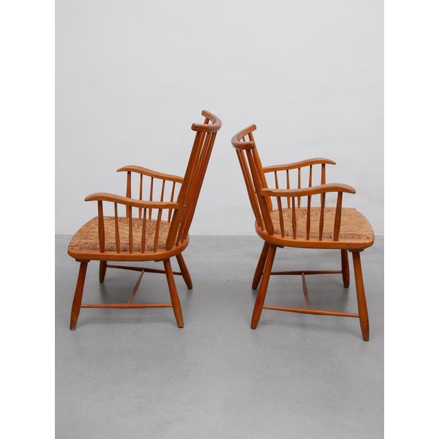 Wood Set of Armchairs in Beech and Paper Cord attributed to Arno Lambrecht for Wk Möbel, 1950s For Sale - Image 7 of 11