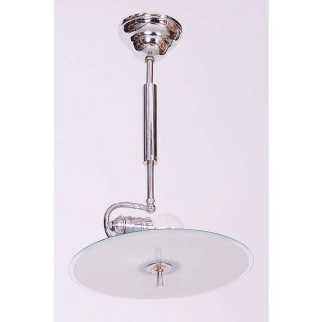 Bauhaus Czech Bauhaus Pendant in Chrome-Plated Steel and Frosted Glass, 1930s For Sale - Image 3 of 8