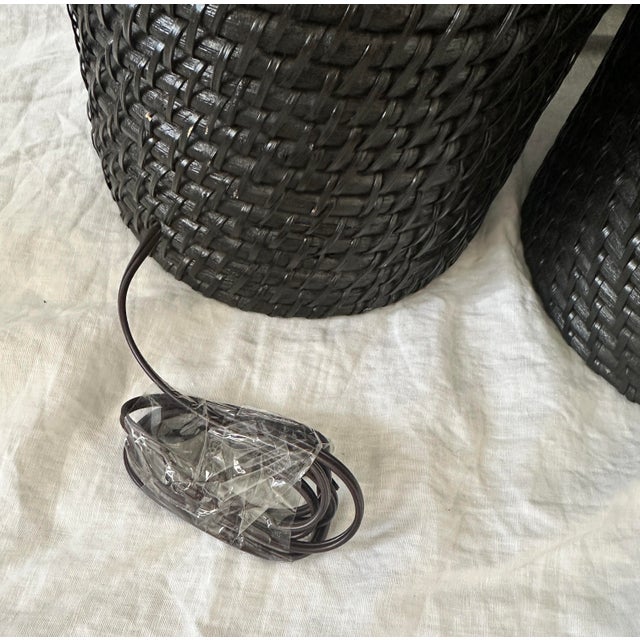 Wood Ethan Allen Espresso Woven Rattan Table Lamps-a Pair For Sale - Image 7 of 7