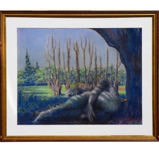Ken Bower Surrealist "Sleeping Among the Trees" Pastel on Paper 1980 For Sale