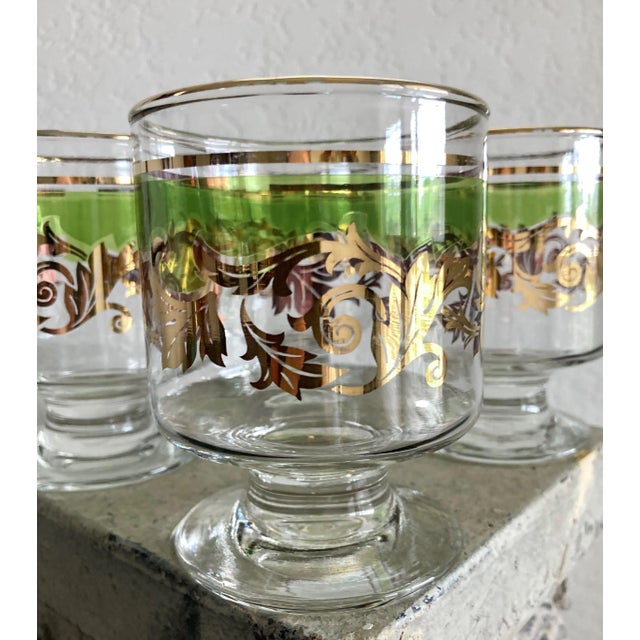 Metal Circa 1970 22-Karat Gold Gilt Leaf & Vine Footed Rocks Glasses Attributed to Libbey Glass For Sale - Image 7 of 13
