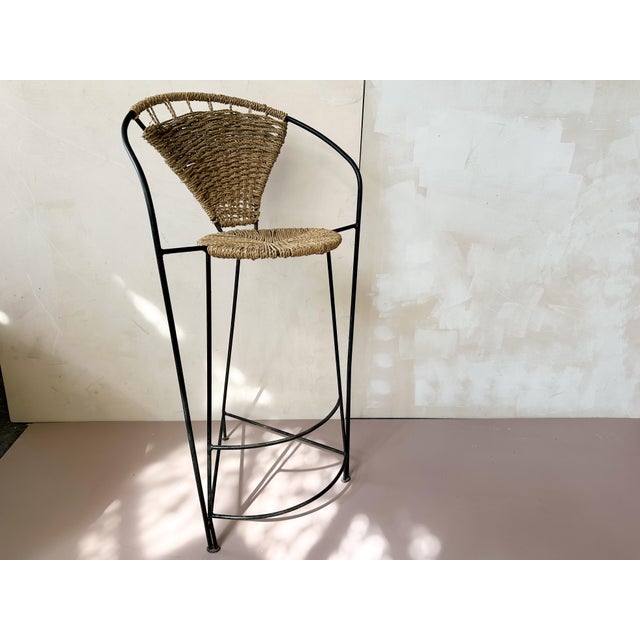 Vintage Industrial Style Rope and Metal Stool, 1990s For Sale - Image 4 of 4