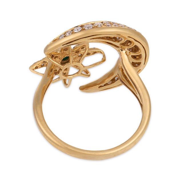 Vintage Turquoise Diamond 14k Yellow Gold Star Crescent Ring, Size 7 For Sale In Los Angeles - Image 6 of 6
