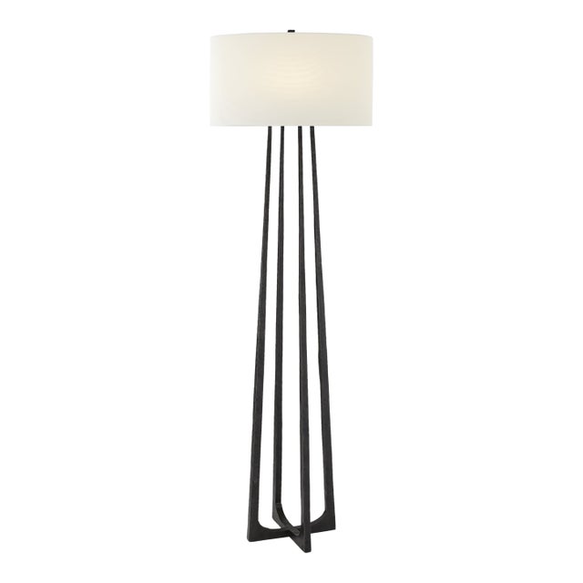 Ian K. Fowler by Visual Comfort Signature Scala Large Hand-Forged Floor Lamp in Aged Iron with Linen Shade For Sale