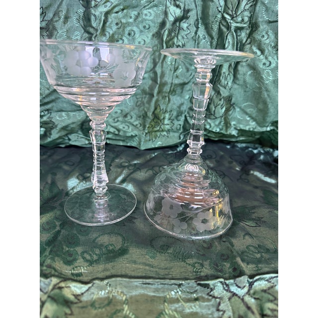 1930s 1930s Art Deco Long Sleek Stem Etched Crystal Wine Glass. - 2pcs For Sale - Image 5 of 5