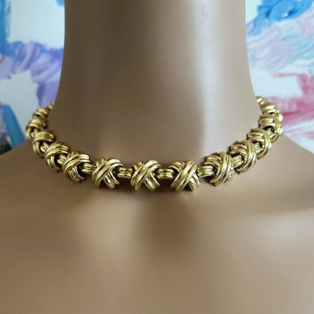 Vintage Tiffany & Co. 18k Yellow Gold Large X Classic Signature Necklace. Featuring an elegant "X" motif going all around...