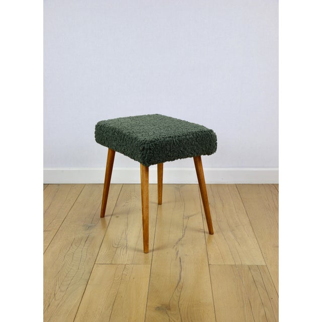 High Stool in Green Olive Boucle Lamb For Sale - Image 4 of 8