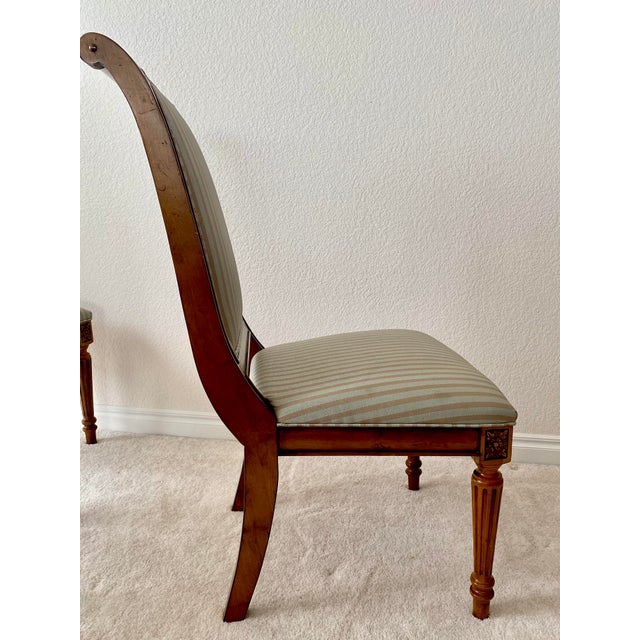 Ethan Allen Vintage French Regency Louis XVI Style Carved Wood & Beautifully Upholstered Set of Eight Chairs Excellent Mint Condition For Sale - Image 13 of 18